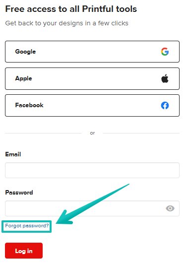 Screenshot of the Printful login page