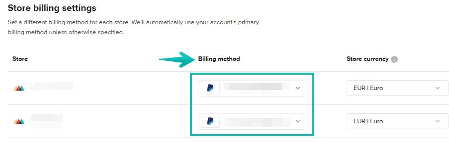 Store billing settings