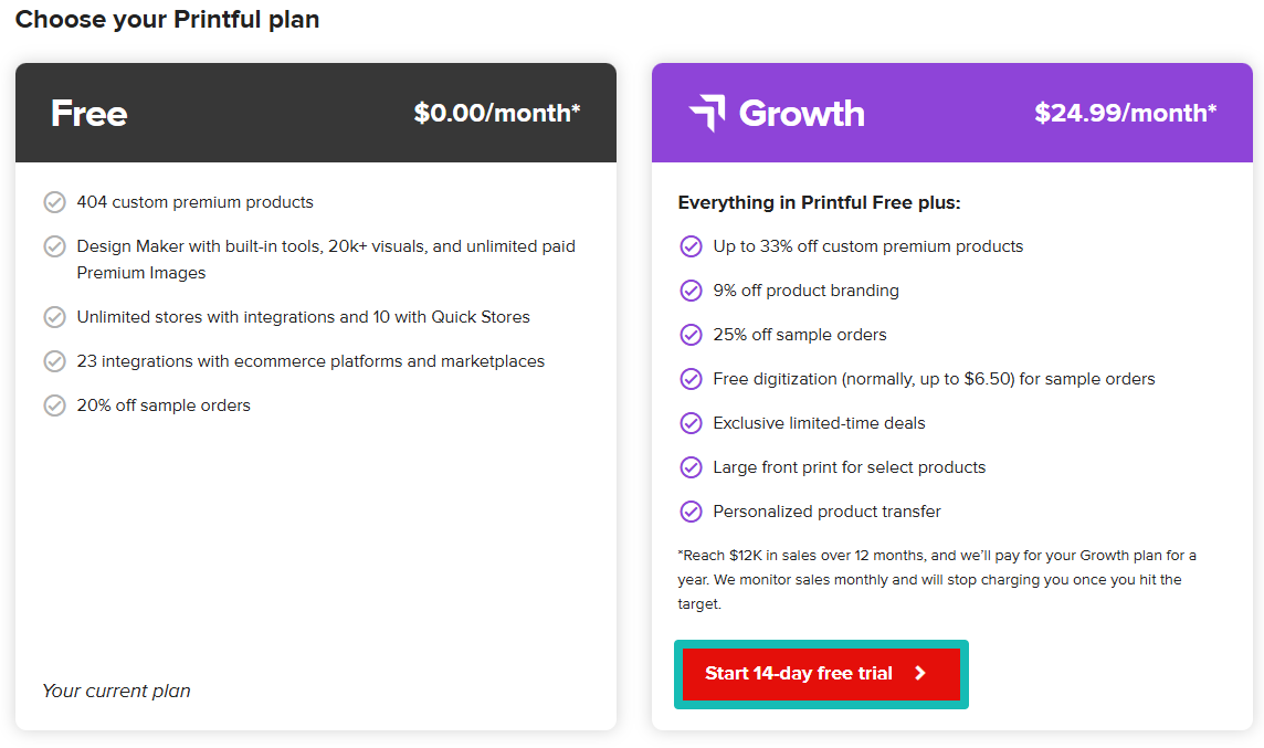 Free and Growth plan perks