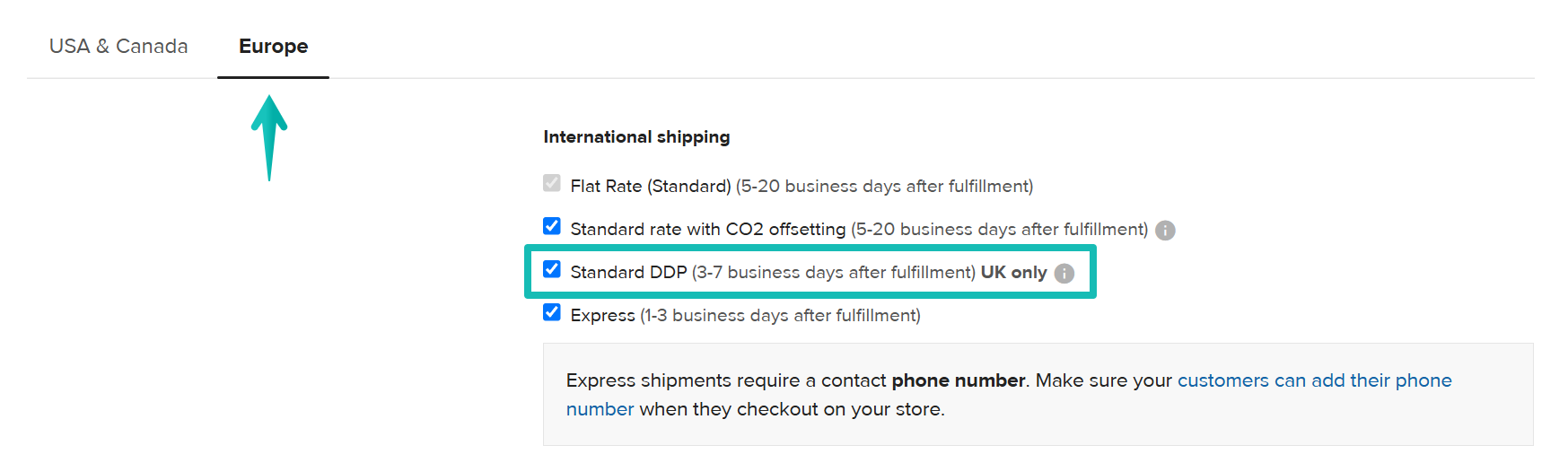 DDP shipping option for UK