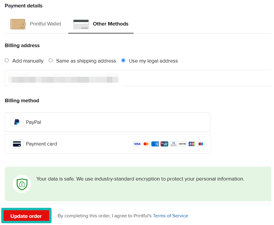 Update order button to save the changes