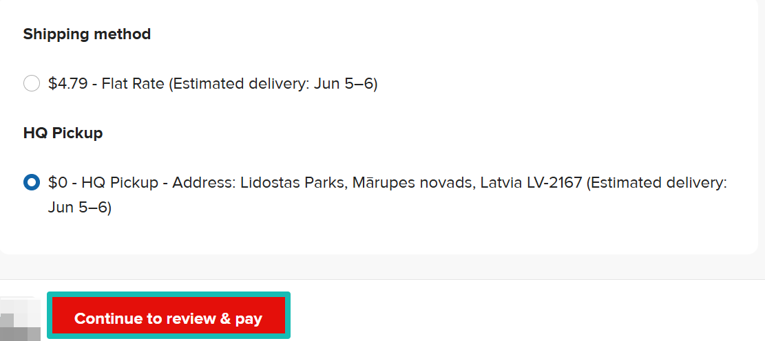 Choose shipping method