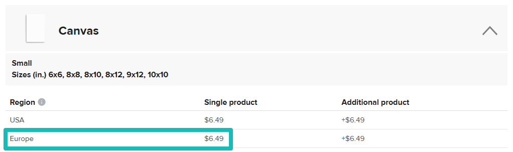 Shipping price for a single Canvas to Europe