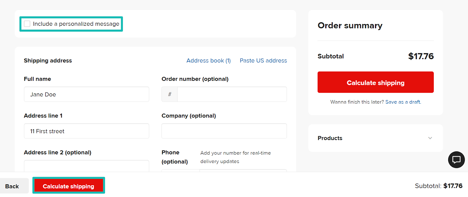 Enter shipping information