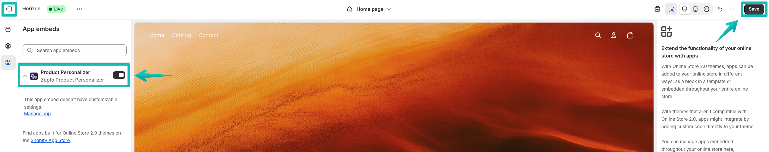 Shopify theme editor with Zepto functions