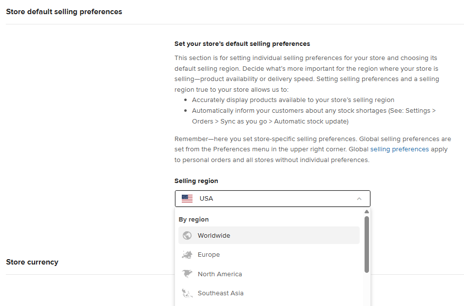 Change store-level preferences