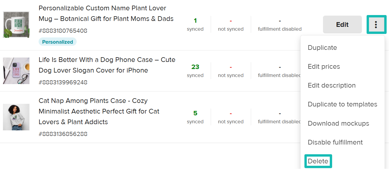 How to delete a product (some integrations)