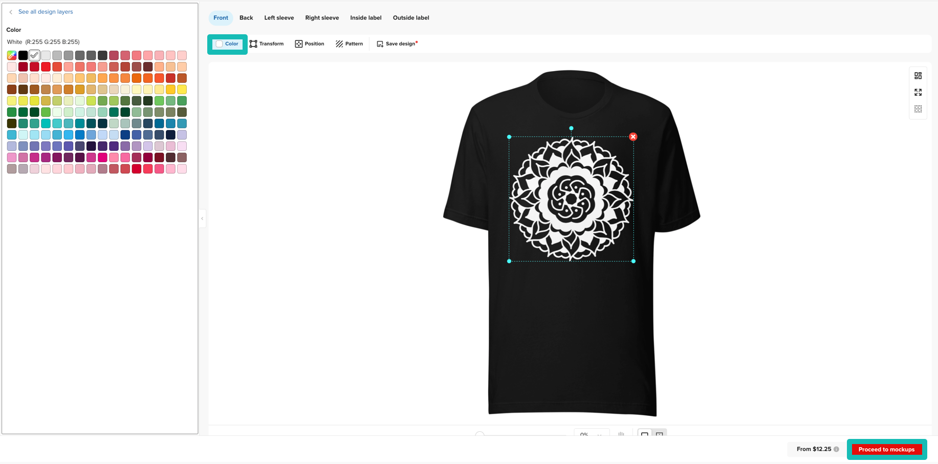 Product in Design Maker with updated design