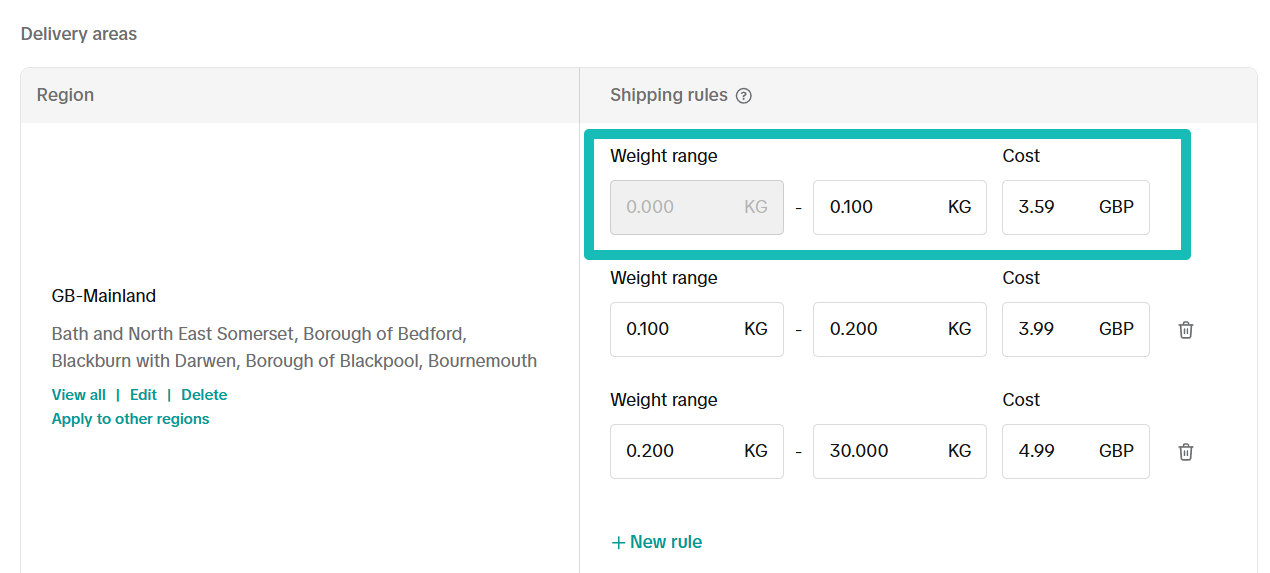 Shipping template UK