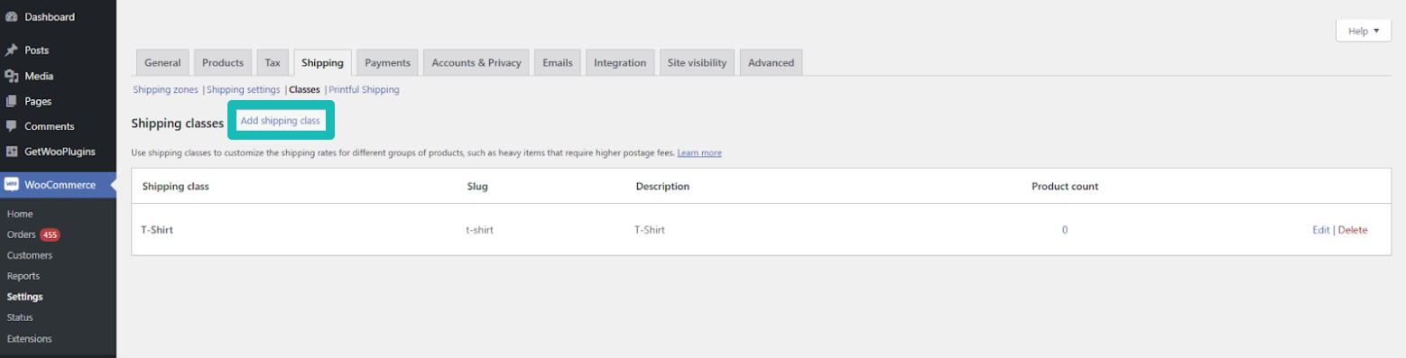 Add shipping classes