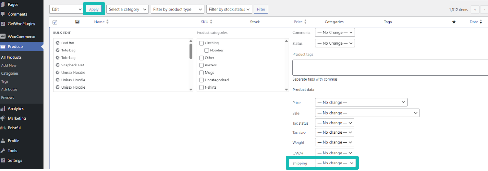 Shipping classes assign in bulk