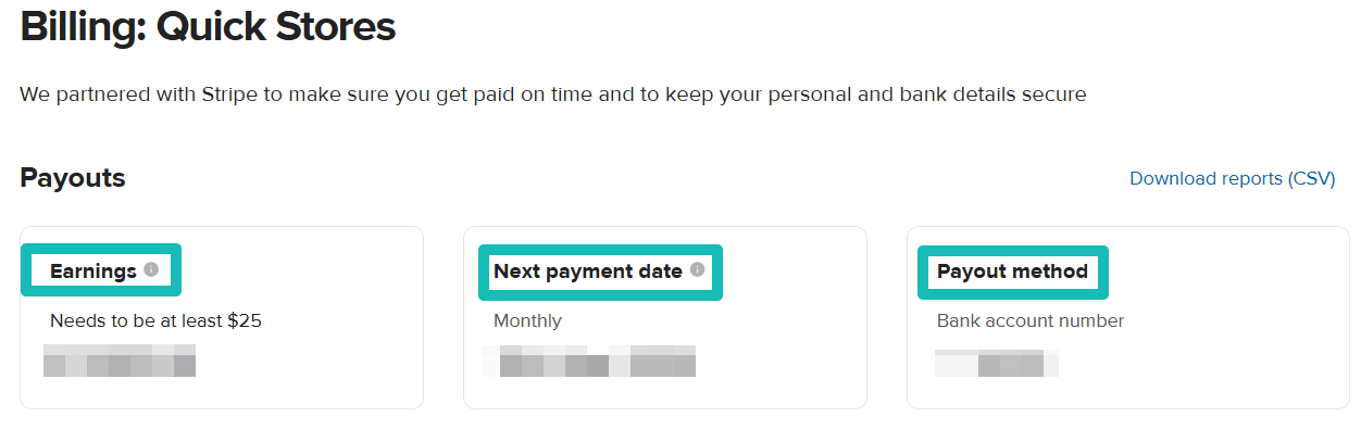 Quick Stores billing information in Printful Dashboard