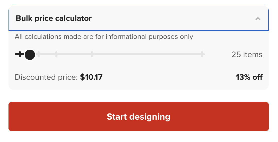 Bulk price calculator on a product page.