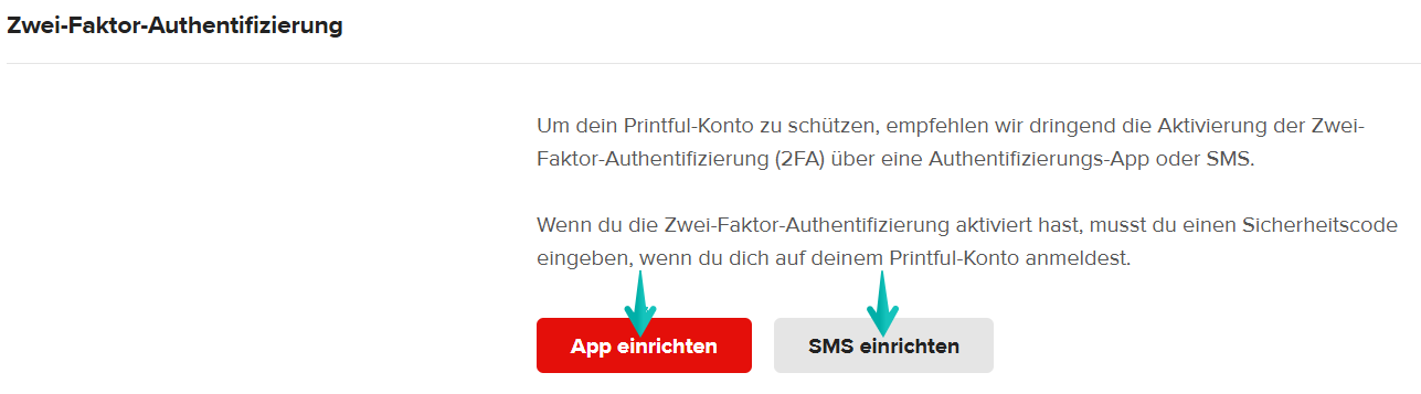 2FA-Einstellungen im Printful-Dashboard.