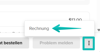 Schaltfläche Rechnung im Drei-Punkte-Menü in der Bestellansicht. 