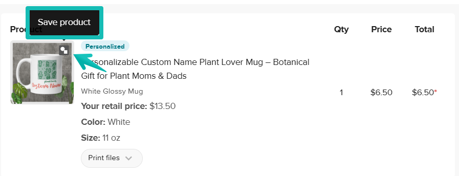 In the order, click on Save as template.