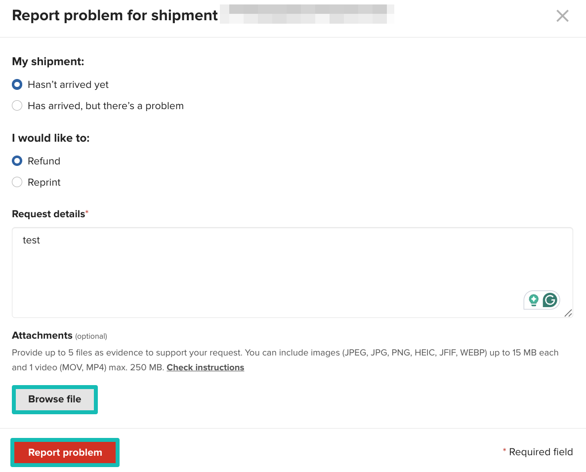 Segnalare un ordine non ricevuto.