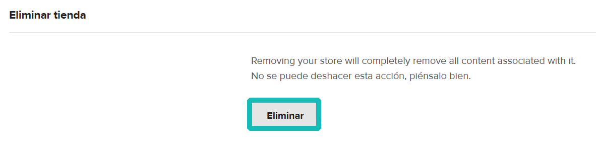 Botón de eliminar resaltado en la configuración de la tienda.