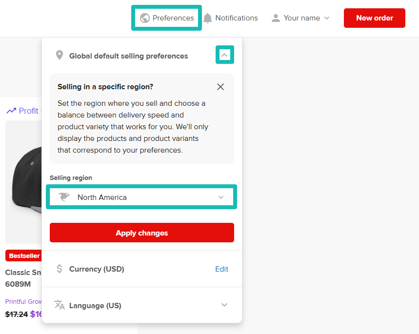 Modifica delle preferenze a livello di account