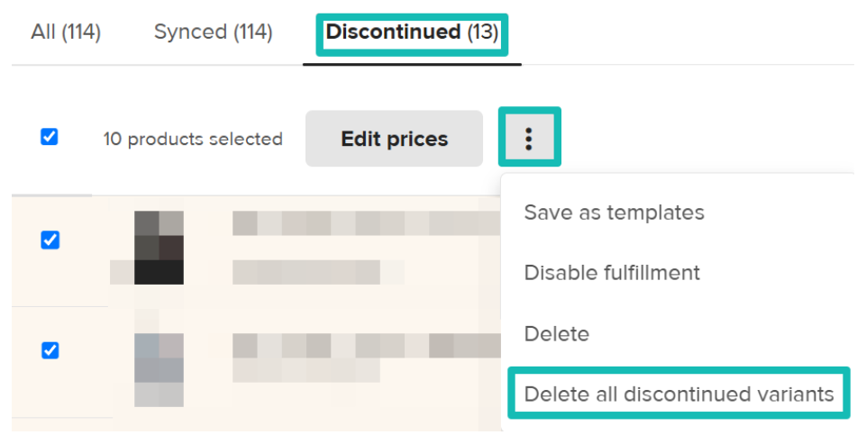 Deleting discontinued products in bulk button