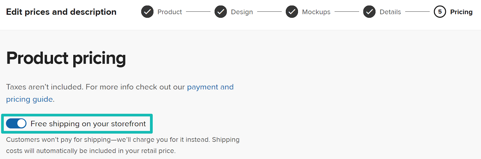 Free shipping on your storefront toggle