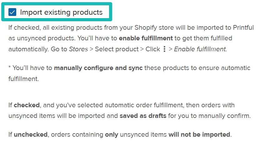 Import existing products settings