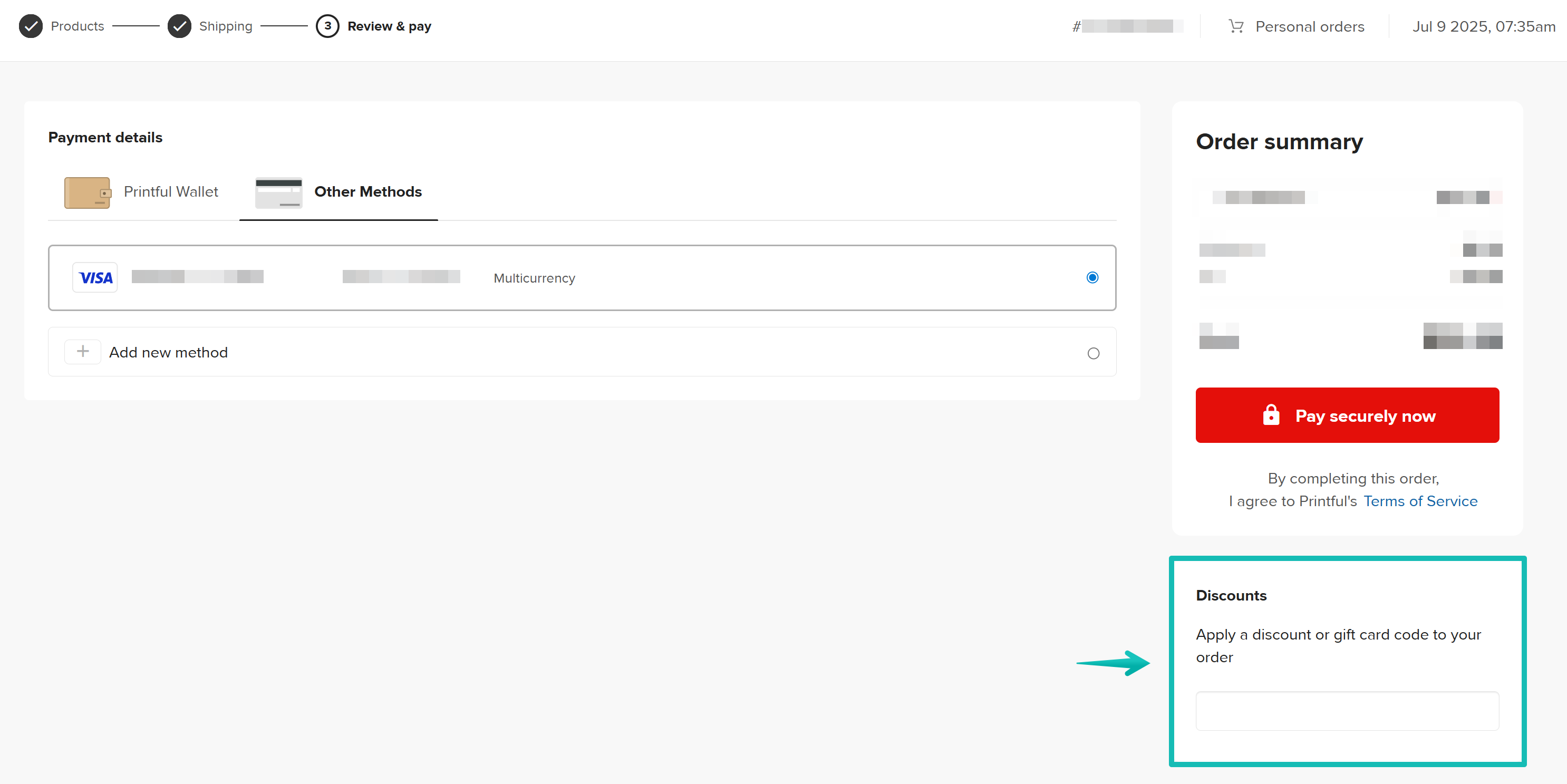 Discounts field in order checkout