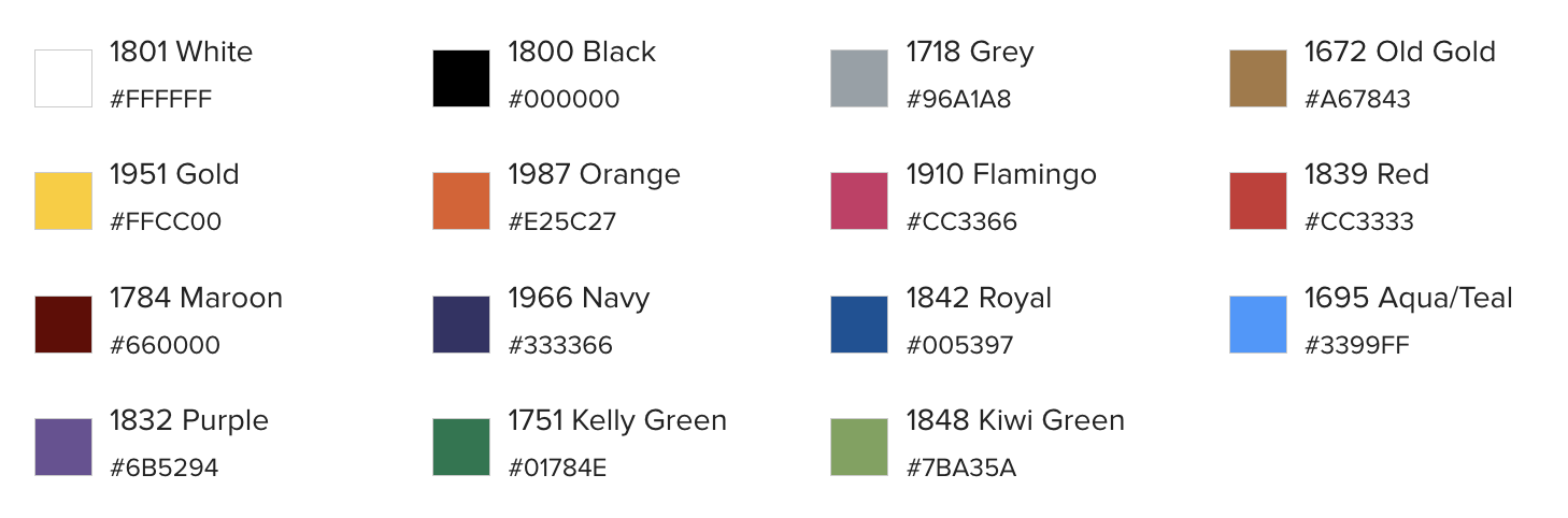 Supported embroidery thread color list.