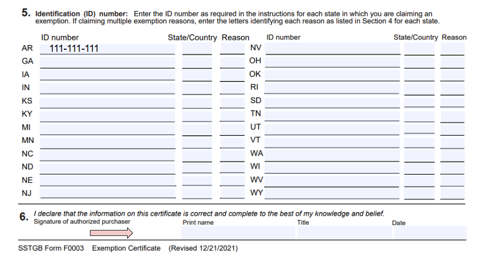 Beispiel des SSUTA-Formulars 