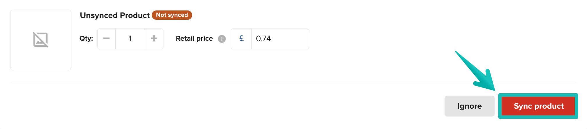Sync product button when confirming an unsynced order.