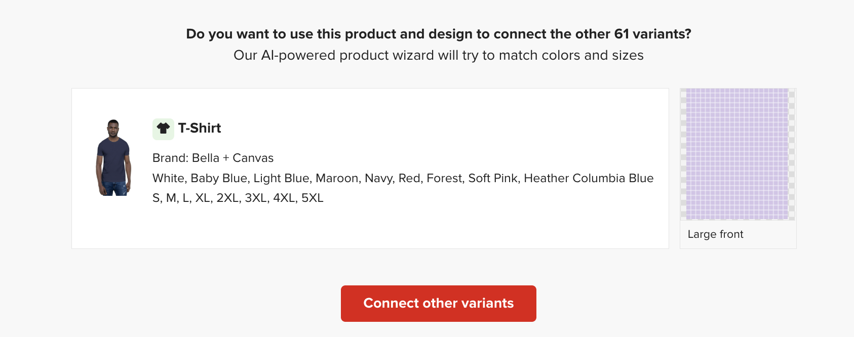 Product wizard offering to sync the rest of variants.