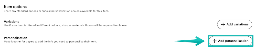 Add personalisation button in Etsy listing details.