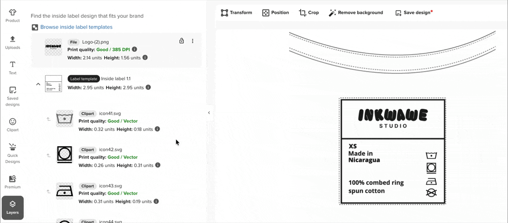 Changing the colors of inside label template elements.