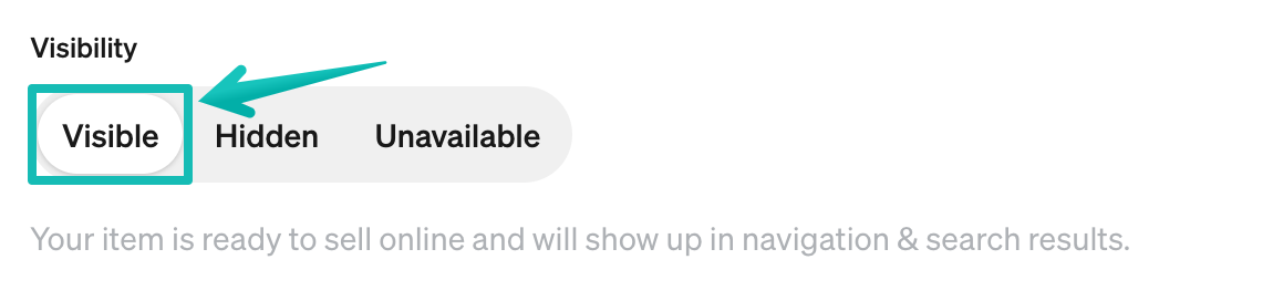 Configuración de artículos de Weebly con Visible seleccionado en Visibilidad.