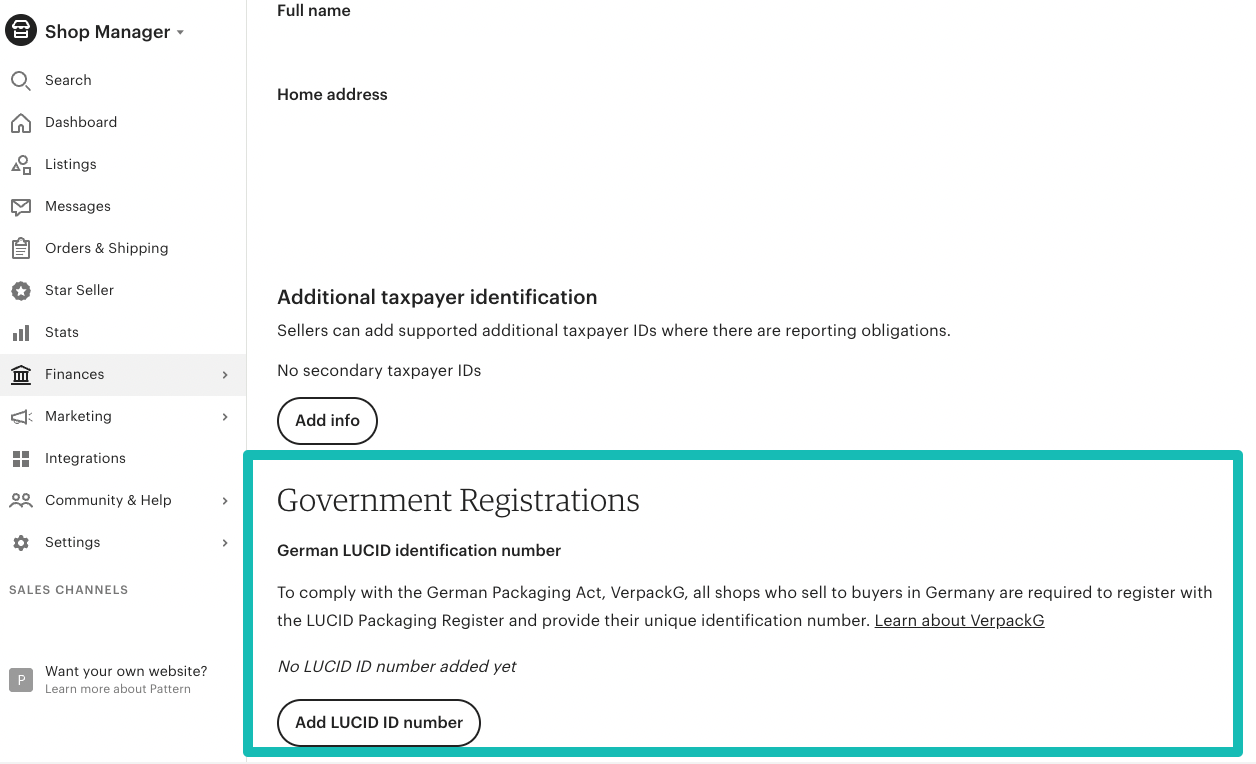 Paramètres Etsy pour le numéro d’identification LUCID