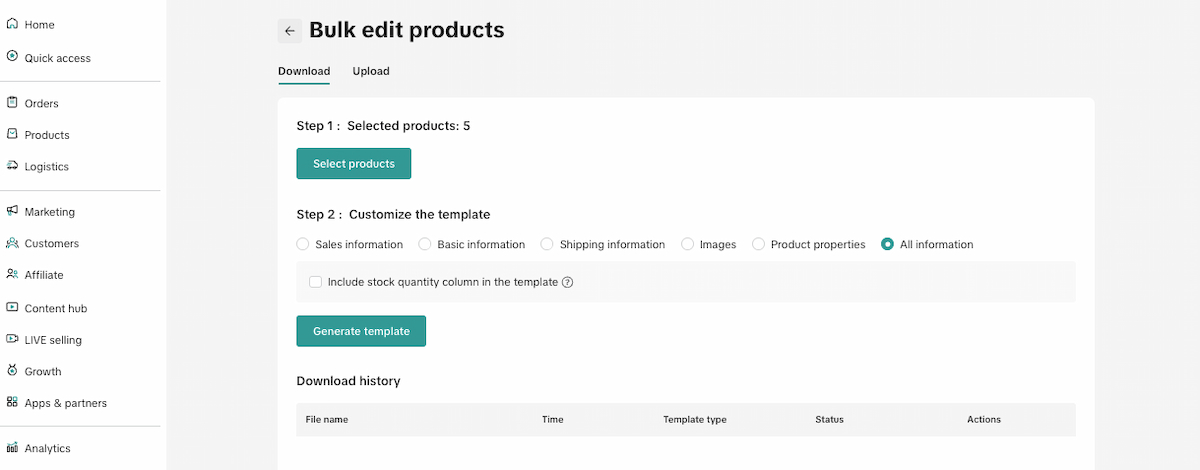 El ajuste de edición de productos al por mayor. 