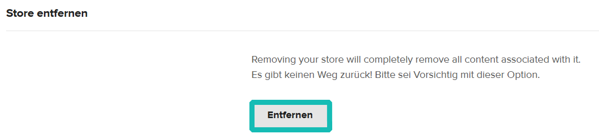 Hervorgehobene Schaltfläche zum Entfernen in den Shop-Einstellungen