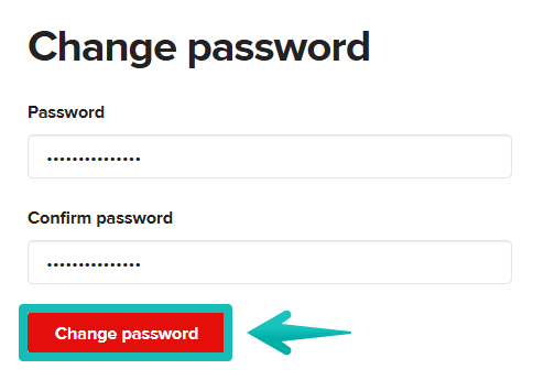 Change password page with password fields and a highlighted Change password button.