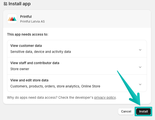 Installation der Printful-App in Shopify.