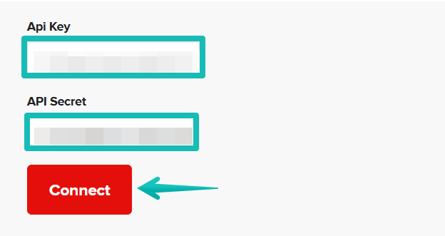 Champs API Key et API Secret sur la page de connexion Printful.
