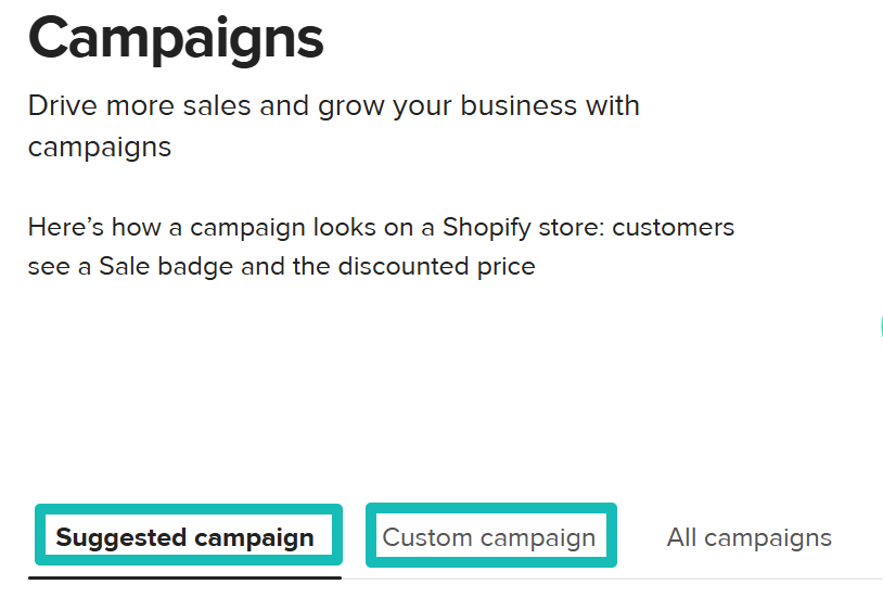 Shopify campaigns settings on Printful