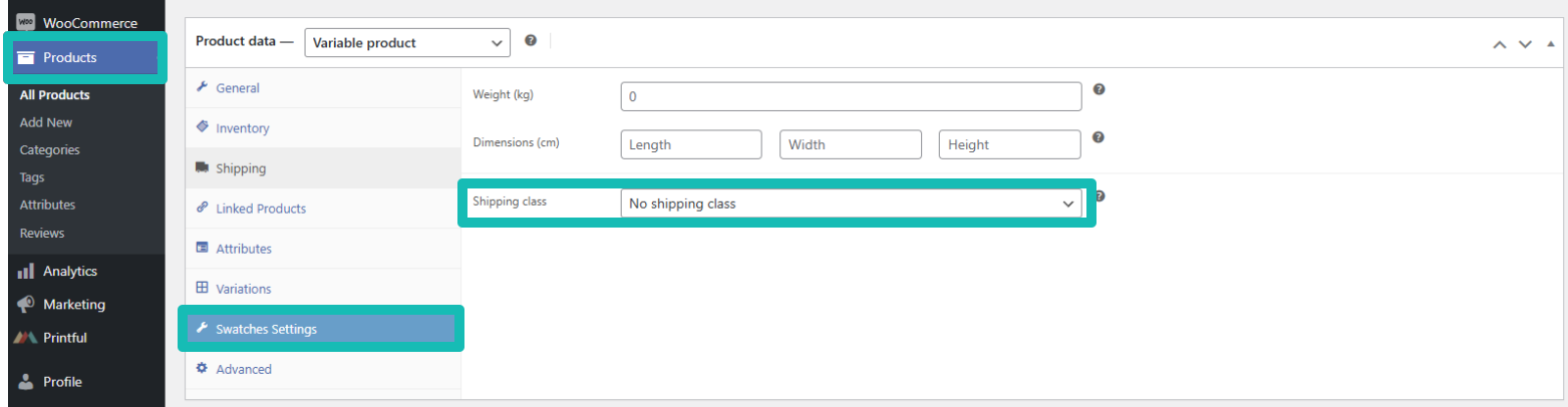 Select Shipping class