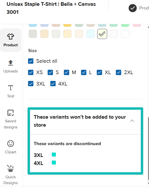 Sélection des variantes de produits dans Design Maker