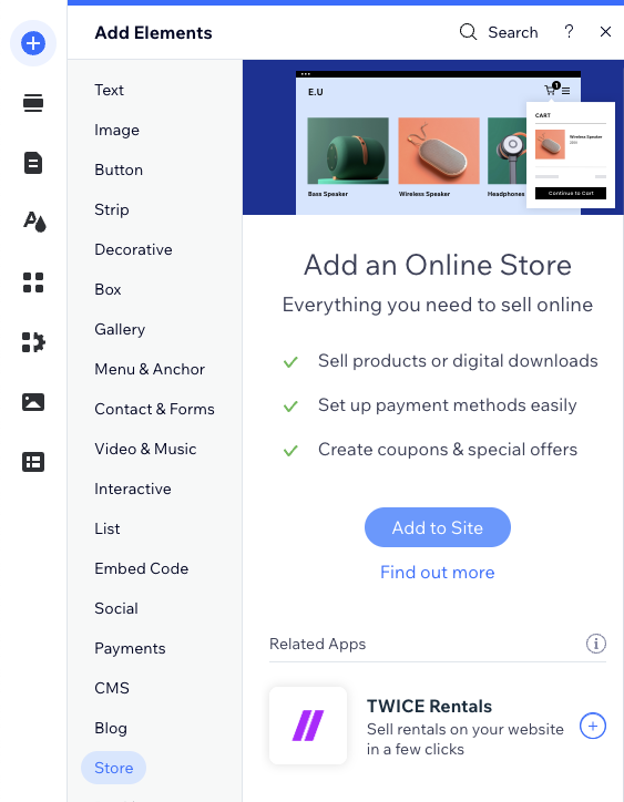Add Store Wix