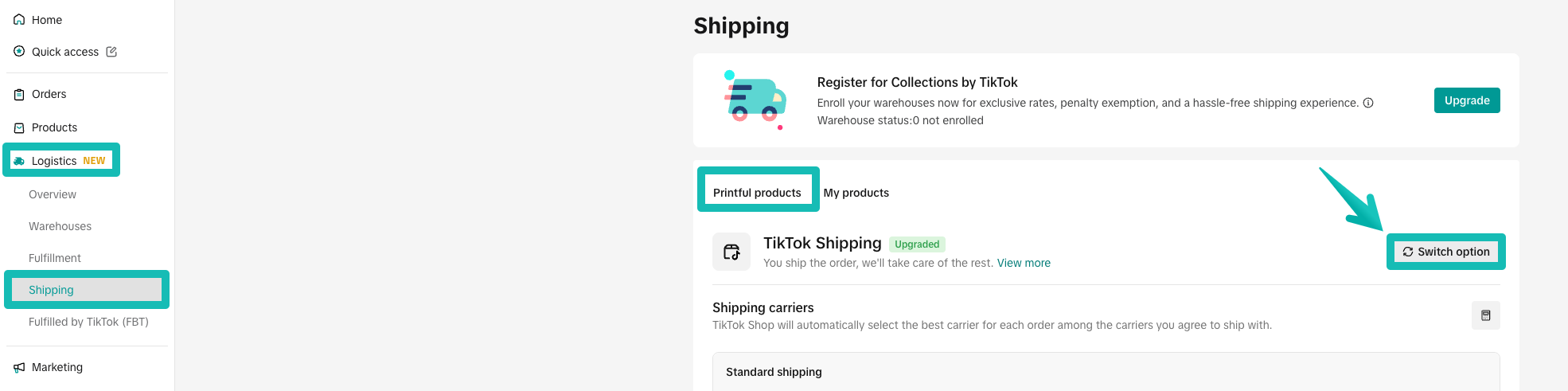 Pagina TikTok Shipping.