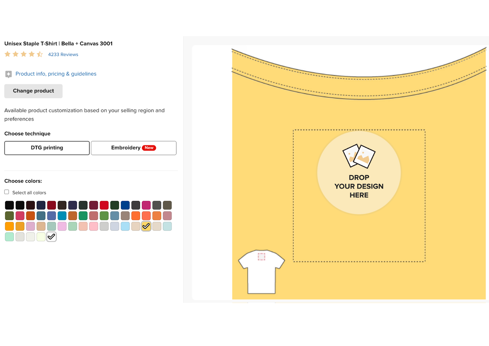 The Design Maker shows a design upload field for the outside label placement.