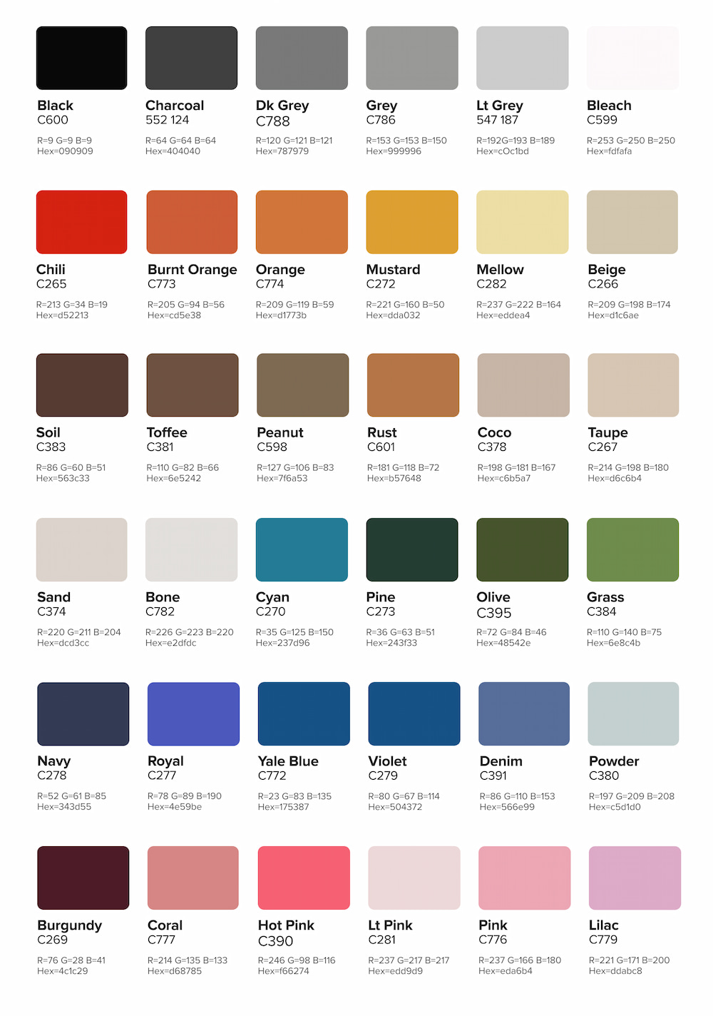 Muestra de colores de hilo para prendas de punto.