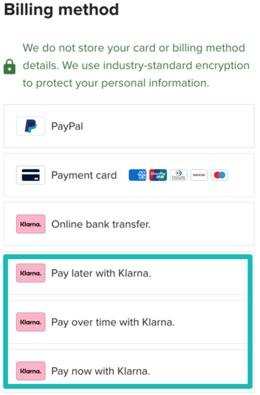 Pago con Klarna para pedidos de Printful