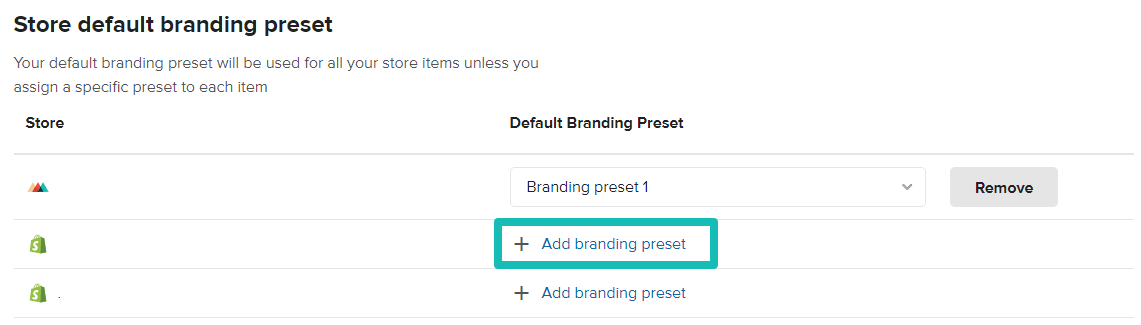 Store default branding preset settings