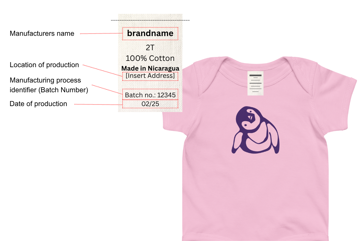 Example of what the product tracking label may look like on a product.